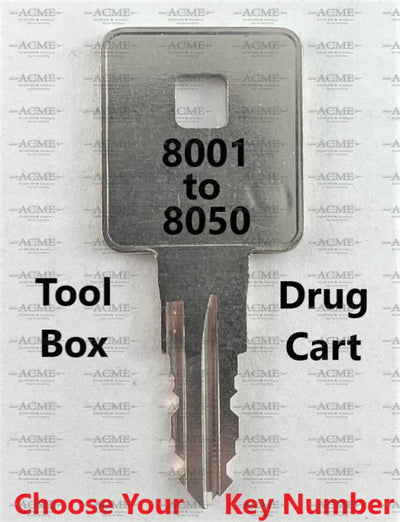 8000 to 8050 Waterloo Tool Box Drug Cart Replacement Key