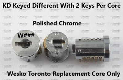 W100 to W994 Wesko Toronto Chrome Replacement Lock Core Keyed Different