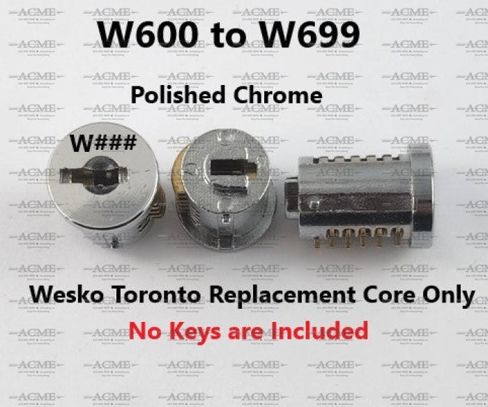 W600 to W699 Wesko Toronto Chrome Replacement Lock Core